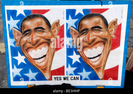 Karikatur von Barack Obama, Place du Tertre, Montmartre, Sacre Coeur, Paris, Frankreich Stockfoto