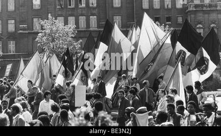 Demonstration am 1 Mai, Leipzig, DDR, Geschichtsbild, ca. 1985 Stockfoto