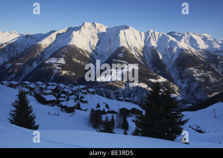 Mt Riederalp im Winter, Aletschgletscher, UNESCO-Weltkulturerbe, Wallis, Schweiz, Europa Stockfoto