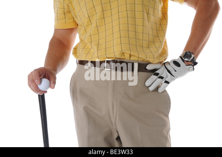 Golfer nahe Studio gedreht isoliert auf weißem Hintergrund Stockfoto