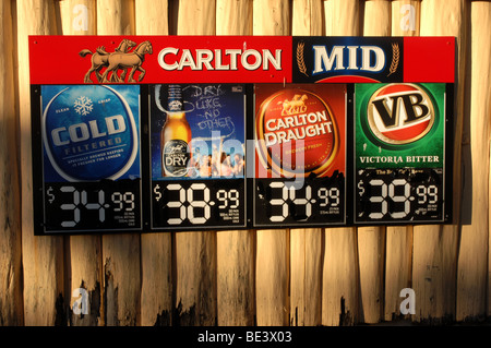 Bier Werbung, Pottsville, New-South.Wales, Australien. Stockfoto