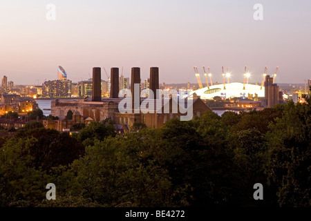 Eine Nacht Blick auf die O2-Arena vom Greenwich Park Stockfoto