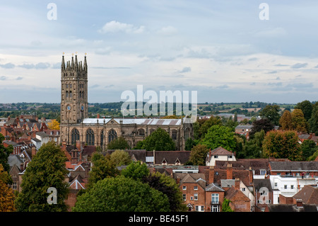 Blick über Warwick aus der höchsten halten von Warwick Castle Stockfoto