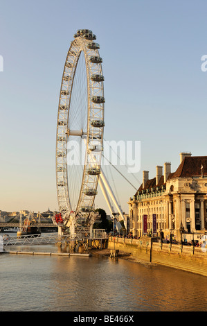 Blick über die Themse zu Westminster Bridge und 135 Meter hohen London Eye oder Millennium Wheel, London, England, United Kingd Stockfoto