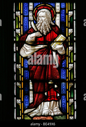 Eine Glasmalerei Fenster Darstellung der heilige Lukas, St.-Peter Kirche Dunston, lincolnshire Stockfoto