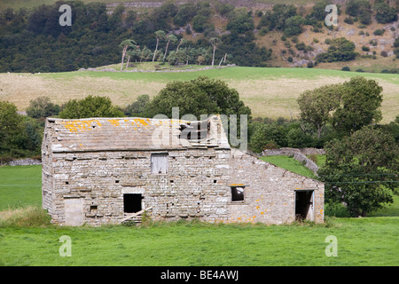 Eine alte Scheune in Landwirte leiden unter Vernachlässigung in den Yorkshire Dales National Park in der Nähe von Bainbridge, UK. Stockfoto