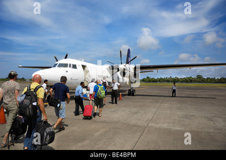 Fokker 50, Abflug von Denpasar, Bali, Indonesien, Südostasien Stockfoto