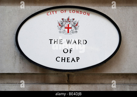 Stadt von London Ward der billige Zeichen, London, England, UK. Stockfoto