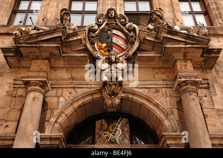 Eingangsportal des Renaissance-Rathaus, 16.. Jahrhundert, Nürnberg, Middle Franconia, Bayern, Deutschland, Europa Stockfoto