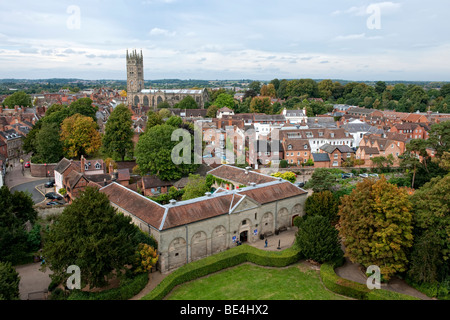 Blick über Warwick aus der höchsten halten von Warwick Castle Stockfoto