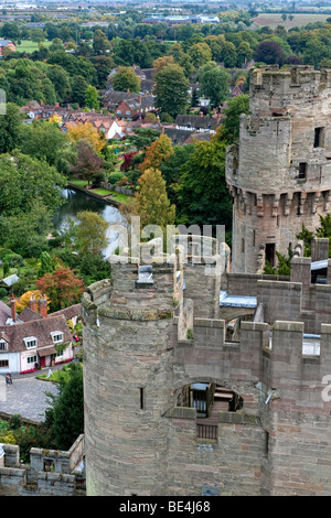 Blick über Warwick aus der höchsten halten von Warwick Castle Stockfoto