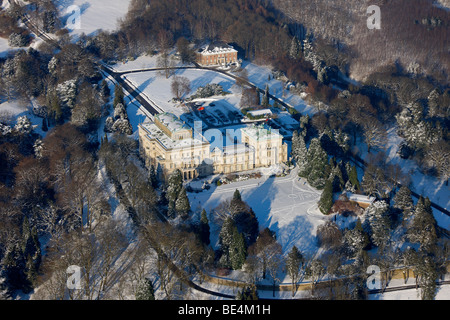 Luftaufnahme, Villa Huegel, Bertholt Beitz, Schnee, Essen, Ruhrgebiet, Nordrhein-Westfalen, Deutschland Stockfoto