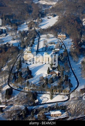 Luftaufnahme, Villa Huegel, Bertholt Beitz, Schnee, Essen, Ruhrgebiet, Nordrhein-Westfalen, Deutschland Stockfoto