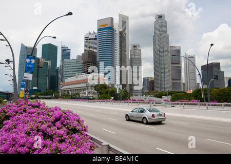 Skyline von Singapur, Banken, zentraler Geschäft Bezirk Maybank, HKGZ, THE FULLERTON HOTEL SINGAPORE, fünf-Sterne-Luxushotel, Singa Stockfoto