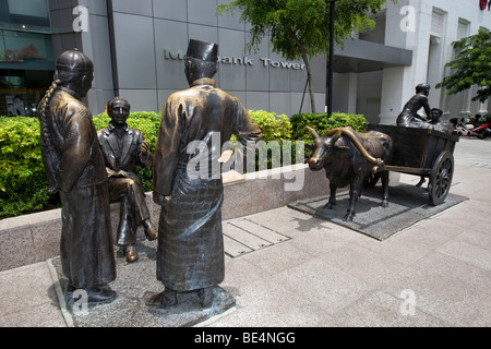 DIE Fluss-Kaufleute, Bronze-Skulptur von Aw t Hong, Flint Street, Fullerton Square, Singapur, Südostasien Stockfoto