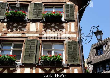 Detail eines Fachwerkhauses in der Stadt Meersburg, Bodensee, Baden-Württemberg, Deutschland, Europa Stockfoto