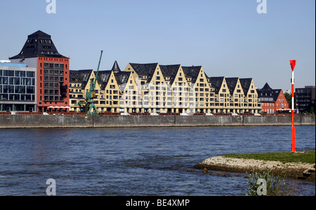 Siebengebirge und Silo 23, Lagerhäuser, umgewandelt in Wohnungen und Büros im Rheinauhafen Hafen, Köln, Rheinland, Norden Stockfoto