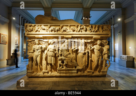 Sidamara Sarkophag aus Konya, Marmor-Reliefs, Archäologisches Museum, Topkapi Palast, Istanbul, Türkei Stockfoto