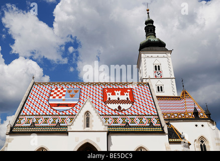 Kirche St. Marks mit Muster der Schilde auf seine Ziegeldach. Zagreb, Kroatien, Osteuropa. Stockfoto