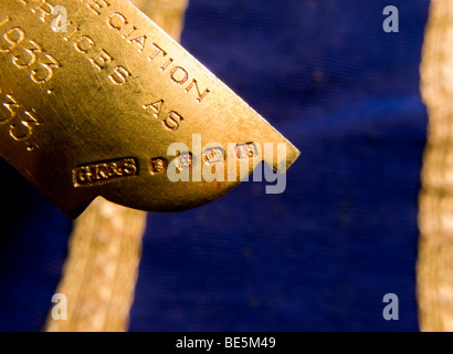 Eine 18 Karat Gold Markenzeichen auf eine freimaurerische Past Master-Medaille Juwel. Stockfoto