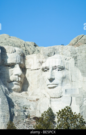 Detailansicht von Theodore Roosevelt und Abraham Lincoln am Mount Rushmore in South Dakota Stockfoto