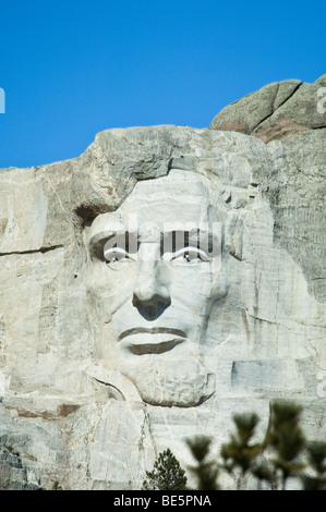 Detailansicht von Abraham Lincoln am Mount Rushmore in South Dakota Stockfoto