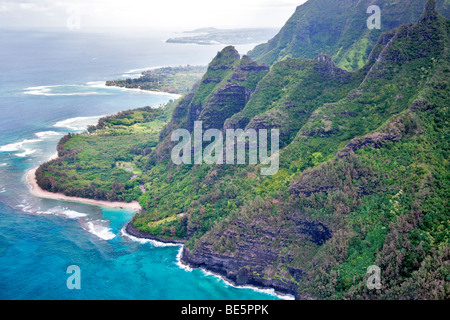 Kee Beach aus der Luft. Kauai, Hawaii. Stockfoto