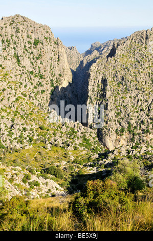 Blick auf den Torrente de Pareis Schlucht, einer der besten Wanderwege der Insel Tramuntana-Gebirge, Mallorca, Balearen, Stockfoto