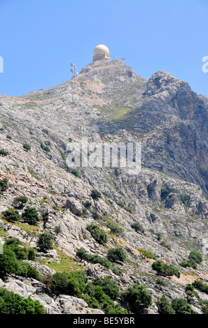 Gipfel des Puig Mayor, 1445 Meter mit Radarstation, der höchste Berg in Mallorca, Balearen, Spanien, Europa Stockfoto