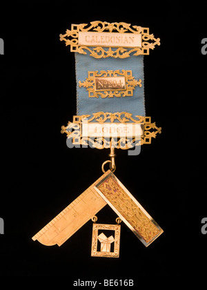 Freimaurer-Past Master-Medaille Juwel in 18 Karat Gold. Stockfoto