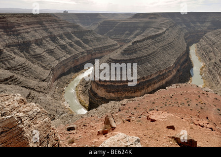 Mäander des Flusses San Juan, Canyon-artigen geschnitzt in den Gesteinsschichten, Goosenecks State Park, Utah, USA Stockfoto