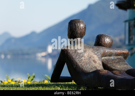 Bronzeskulptur in Strobl, Wolfgangsee See, Salzkammergut, Oberösterreich, Österreich, Europa Stockfoto
