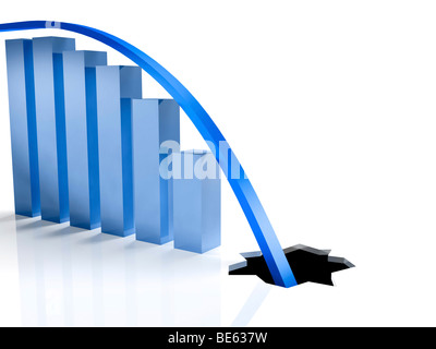 Diagramm durch den Boden geht. Wirtschaftskrise-Konzept. Stockfoto