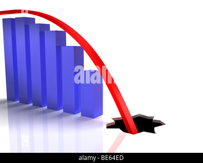 Diagramm durch den Boden geht. Wirtschaftskrise-Konzept. Stockfoto