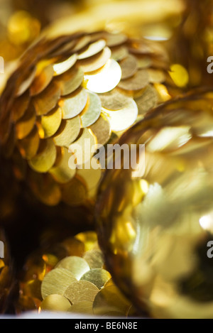 Goldene Pailletten Christmas ornaments Stockfoto