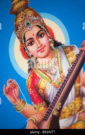 Hinduistische Göttin Saraswati auf eine indische Poster dargestellt. Indien Stockfoto