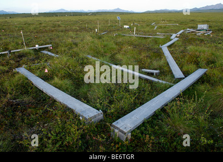 Klima Änderung Forschungsstandort, Alaska.  Kohlendioxid-Freisetzung aus auftauender Permafrost wird zusammen mit Tundra Wachstum gemessen. Stockfoto