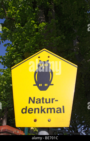 Zeichen Naturdenkmal, Deutsch für Naturdenkmal, Deutschland Stockfoto