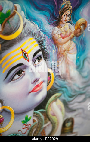 Lord Shiva und indische Göttin auf einem Hindu Poster. Indien Stockfoto