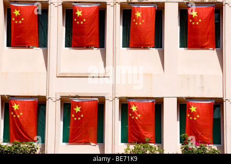 Chinesische Markierungsfahnen, Shenzhen Stadt dekoriert für 60. Jahrestag von Independence Day in der Volksrepublik China. Stockfoto