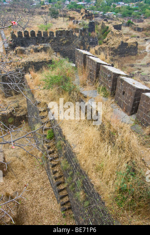 Mauern einer Festung in Daulatabad nahe Aurangabad, Indien Stockfoto