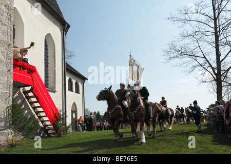 Georgiritt, Georges Fahrt, Ostermontag Prozession, Segnung, Ettendorf Kirche, Traunstein, Chiemgau, Bayern, Oberbayern, Stockfoto