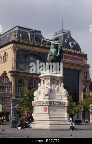 Statue von Jacob van Artevelde, Bond Moyson Gewerkschaft Bau, Vrijdagmarkt, Gent, Belgien Stockfoto