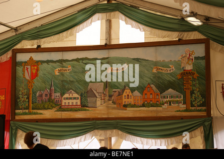 Graach Stadt Banner, Graach Wein Festival, Mosel, Deutschland Stockfoto