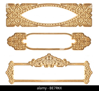 Drei goldenen geprägte vergoldeten Rahmen auf weißem Hintergrund Stockfoto