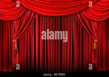 Vorhänge aus einem Stadium in hellen roten dramatische Beleuchtung Stockfoto