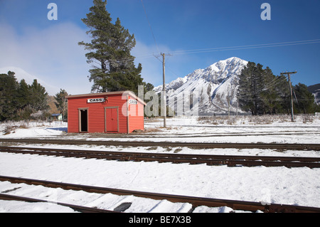 Cass Bahnhof, Arthurs Pass Road und Mt Elend, Canterbury, Südinsel, Neuseeland Stockfoto