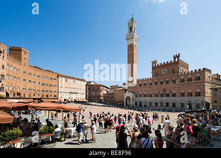 Der Torre del Mangia und der Palazzo Publico auf dem Campo, Siena, Toskana, Italien Stockfoto