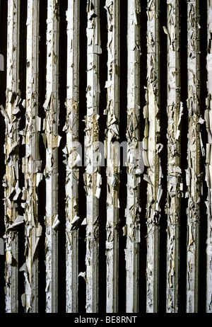 Alte Röhre Heizkörper hergestellt aus Gusseisen mit mehreren Schichten des Peelings zu malen, Renovierung, Duisburg, Nordrhein-Westfalen, Deutschland Stockfoto