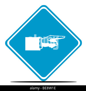 Zeigt Geschäftsmann Hand Diamant geformt Straßenschild isoliert auf weißem Hintergrund. Stockfoto